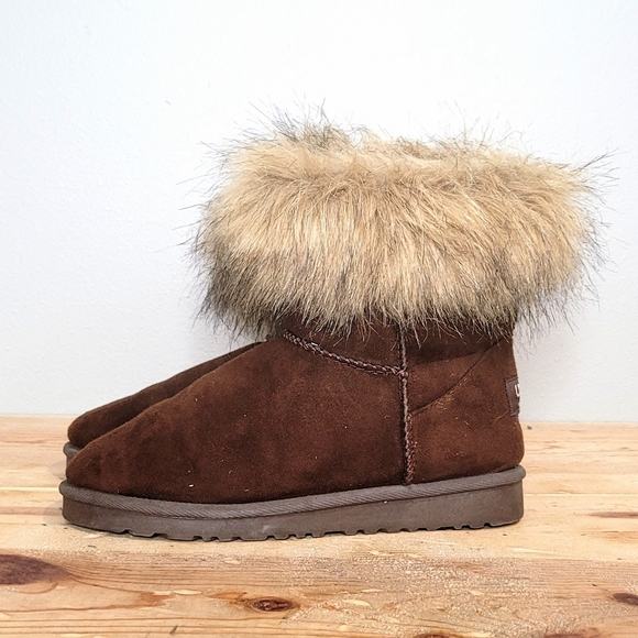 UCG XIN YUAN Brown Faux Fur Lined Boots Women's Pull On Fur Tops Cuffs Size 40 - Picture 7 of 9